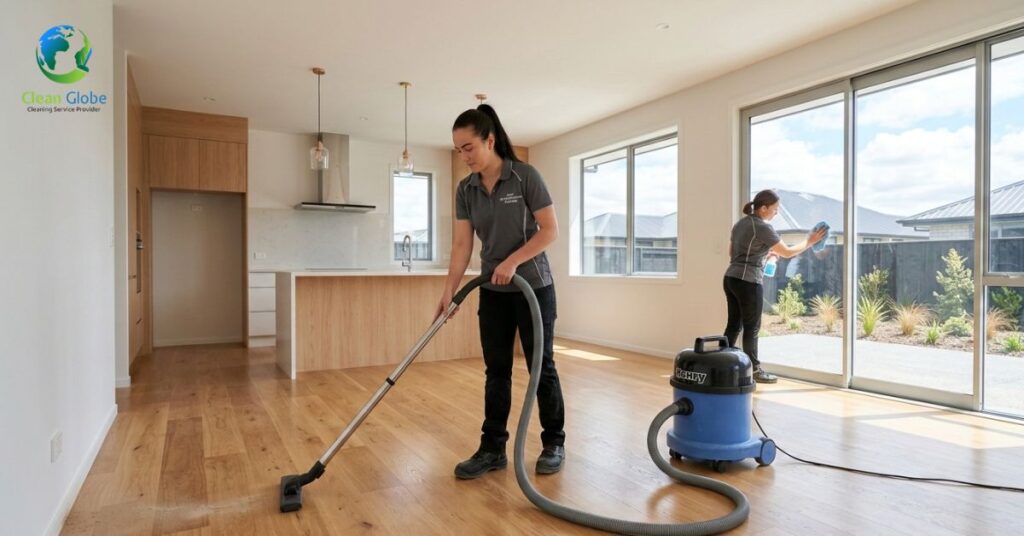 Post-construction cleaning in Christchurch home removing dust and debris.