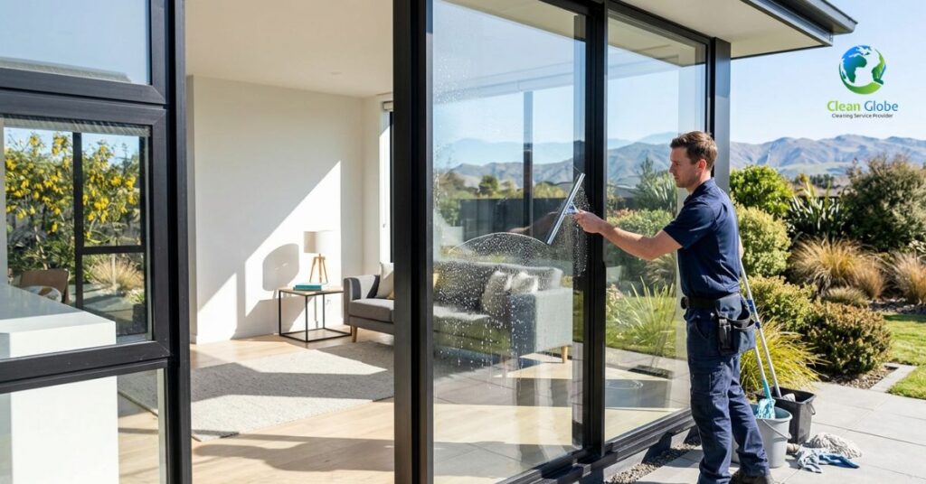 Professional window cleaning in Christchurch leaving glass streak-free and clear.
