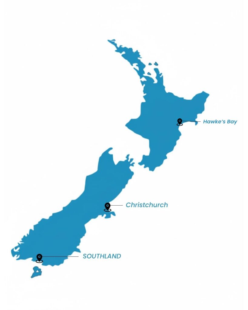 NZ map Christchurch and Southland